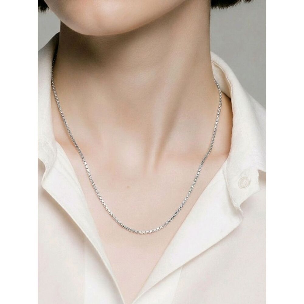 Silver Box Chain Necklace 2mm Stainless Steel Square Link Minimal Streetwear Y2K